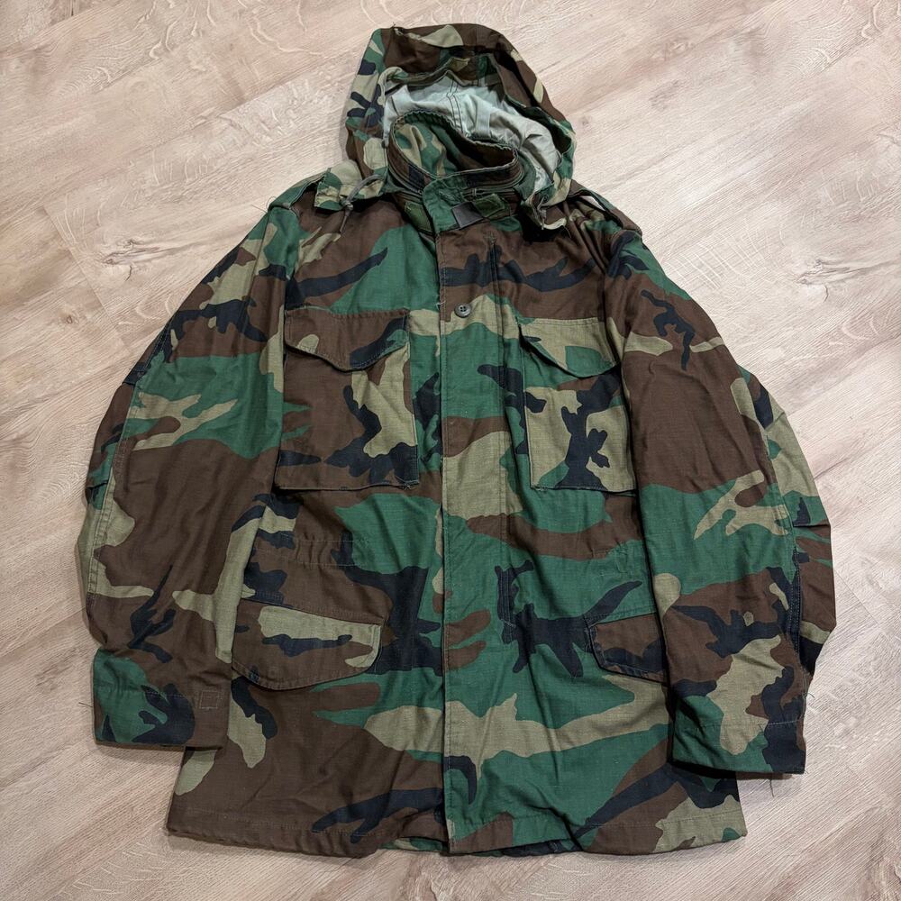 Army Military Coat Cold Weather Field Jacket Woodland Camo Men's XS Regular